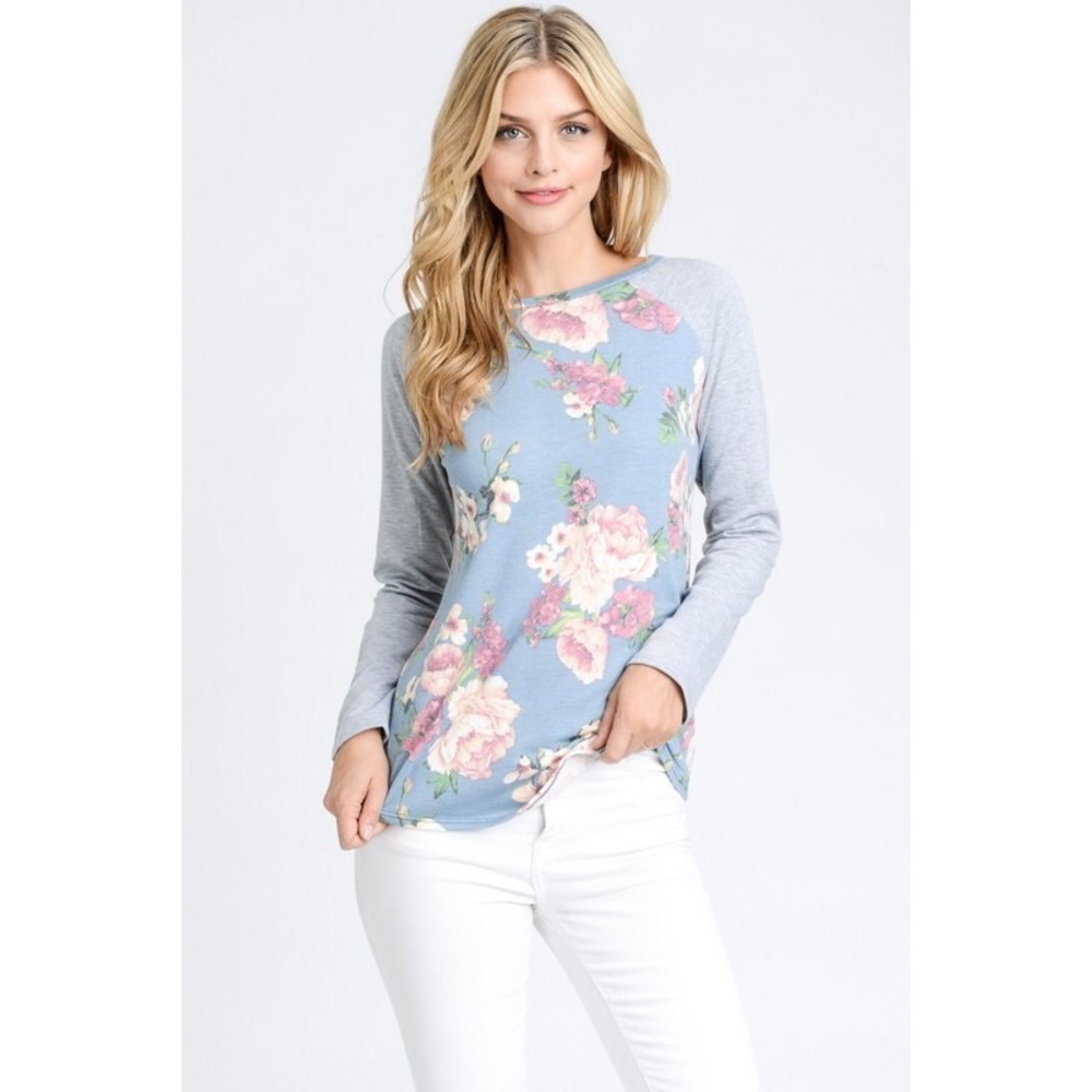 💙 Blue Floral Long Sleeved Top - Picture 2 of 6